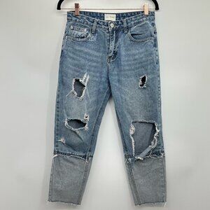 Love & Harmony Ripped Distressed Knee Holes Two-Toned Cropped Capris 27